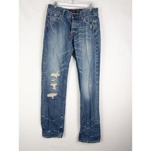 Ed Hardy Jeans Mens 33x34 Straight Distressed Embroidered Faded Mid Rise